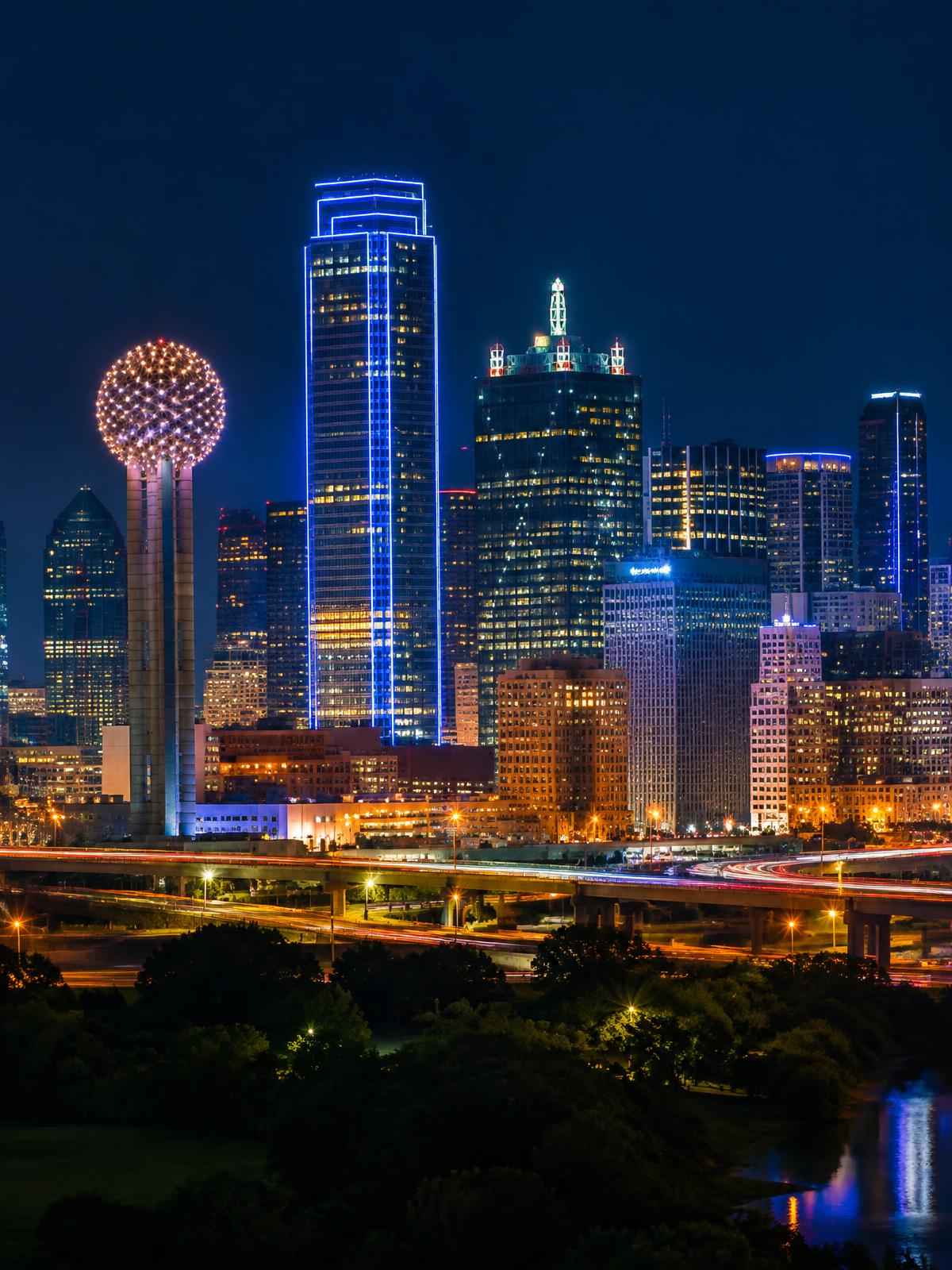 The Dallas skyline at night